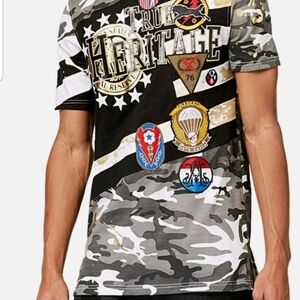 Distillery Mens Heritage America Camouflage Patches Colorblock T Shirt Tee.